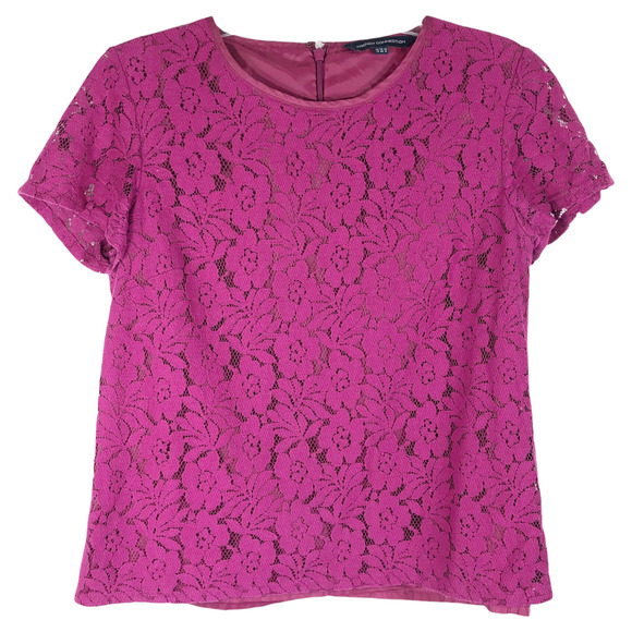 French Connection‎ Size 8 Top Lace Purple Lined Short Sleeve tee Floral 1350 - Picture 1 of 7